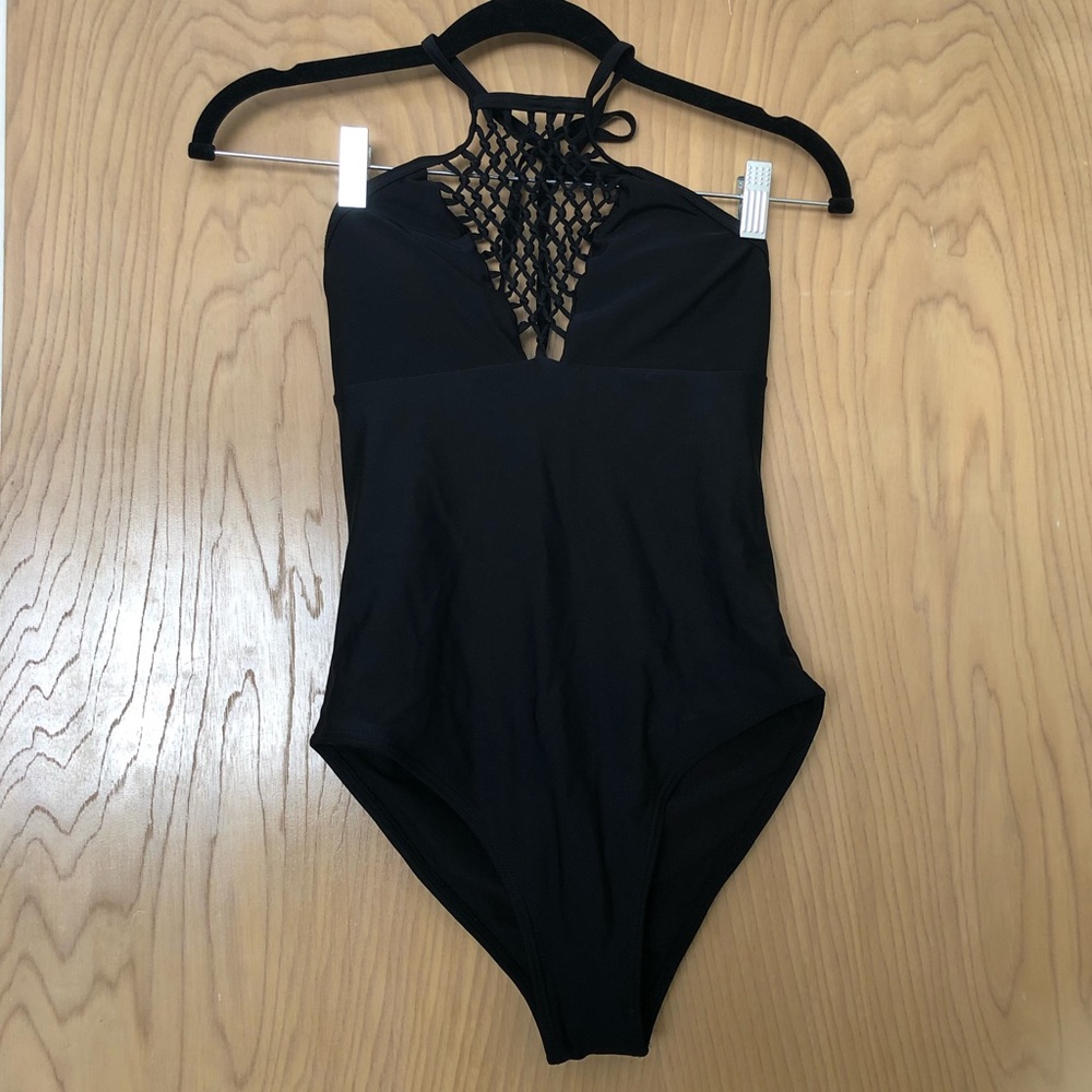 Express | Halter Neck Swimsuit with Macrame Detail Black Size XS - Picture 12 of 12